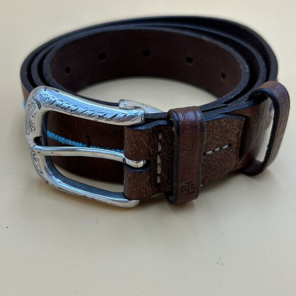 Lauren Ralph Lauren Vintage Genuine Leather Belt Turquoise Beading Womens 31 main image 8